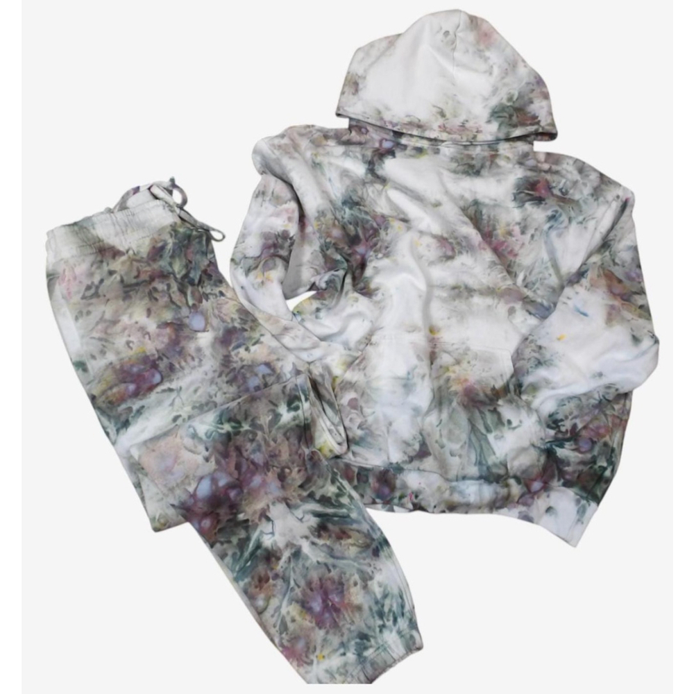 XL Ice-Dyed Hoodie & Jogger Set: Heavyweight Unisex Streetwear - Picture 5 of 10